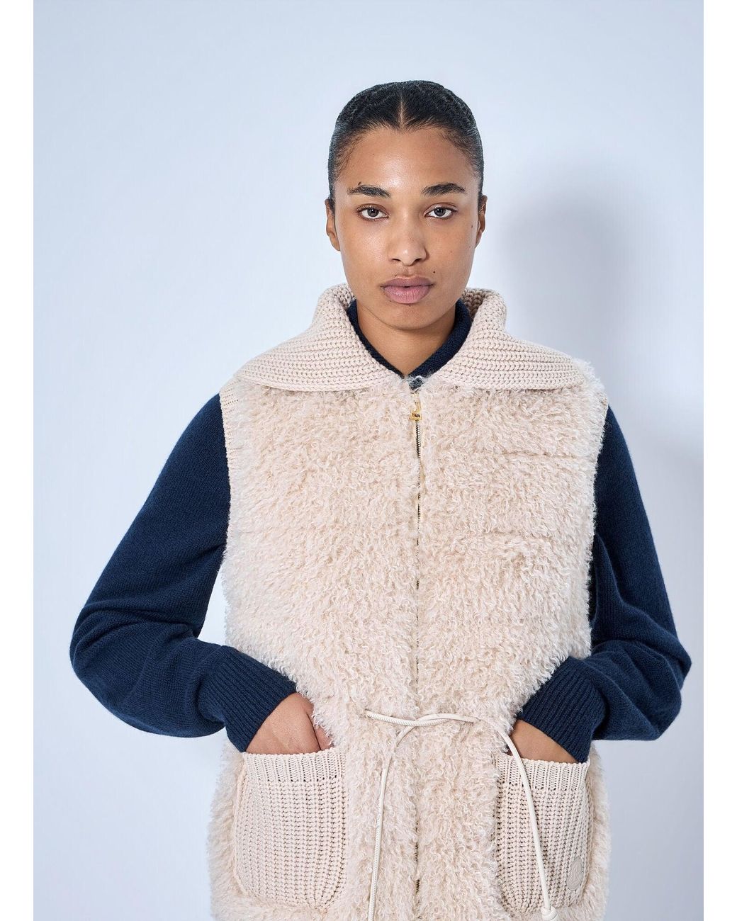 Moncler Blue Sherpa-Lined Knitted Vest