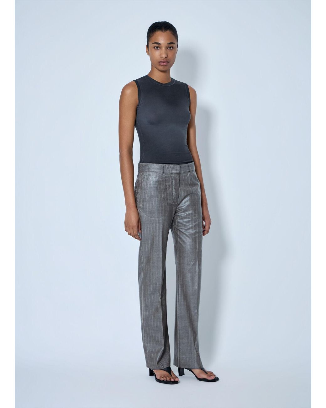 Acne Blue Coated Pinstripe Trousers