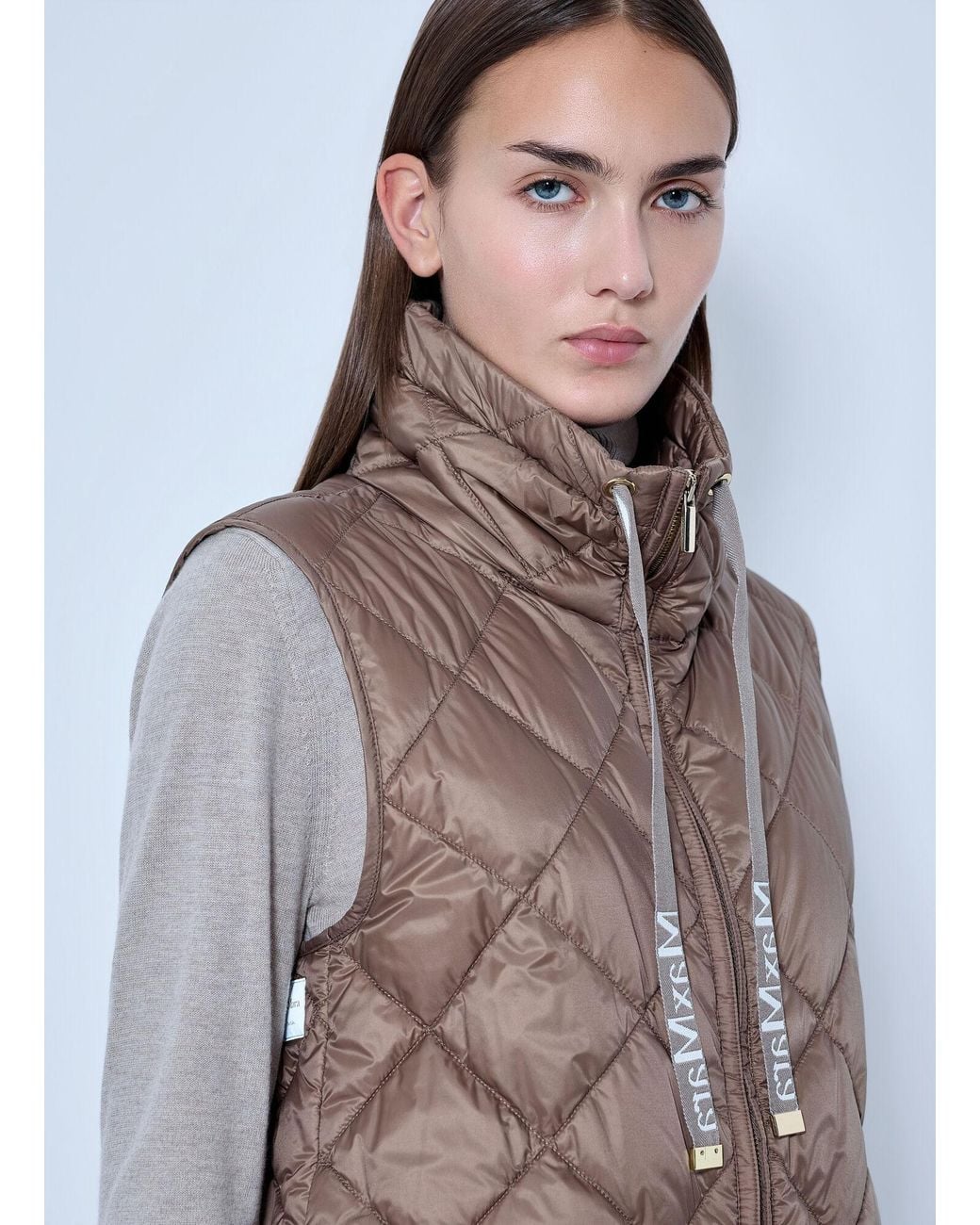 Max Mara Brown Quilted Gilet With High Neck