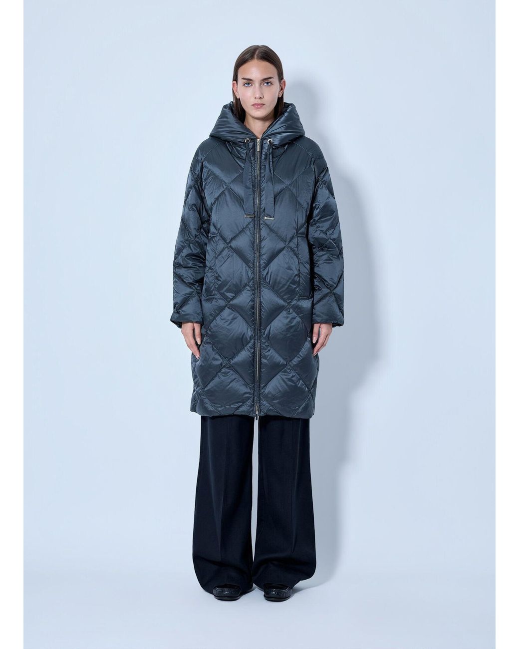 Max Mara Blue Quilted Hooded Coat