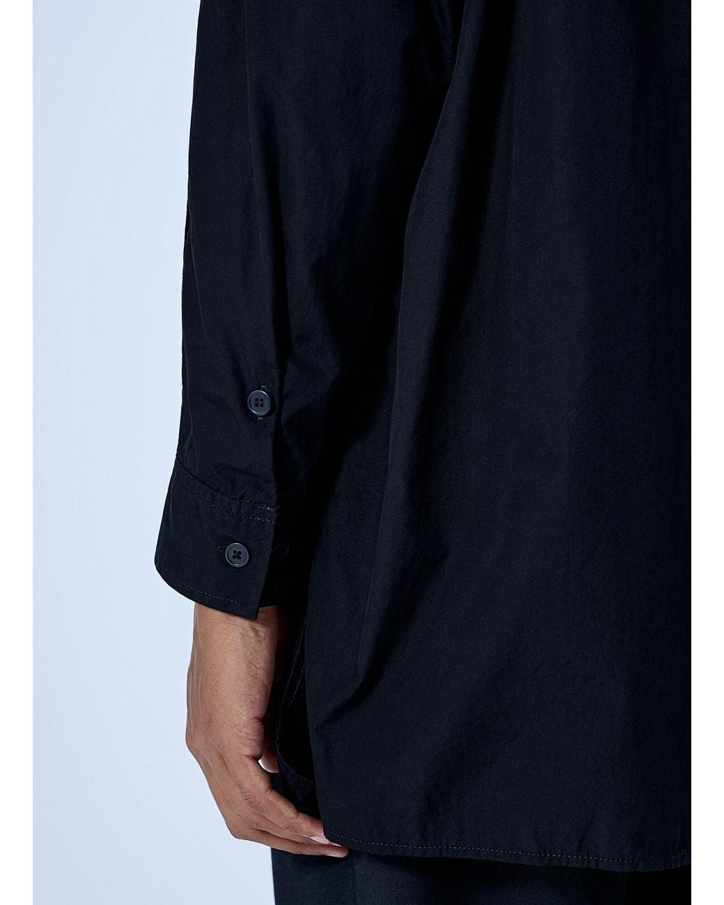 Yohji Yamamoto Blue Open Collar Shoulder Slit Blouse for men