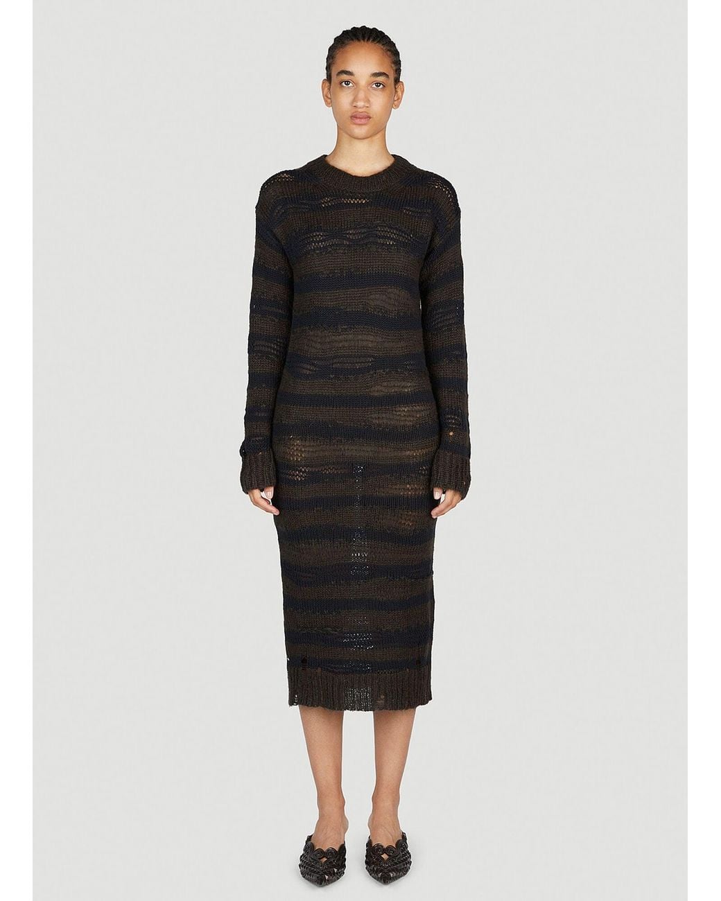 Acne Black Ladder Knit Midi Dress