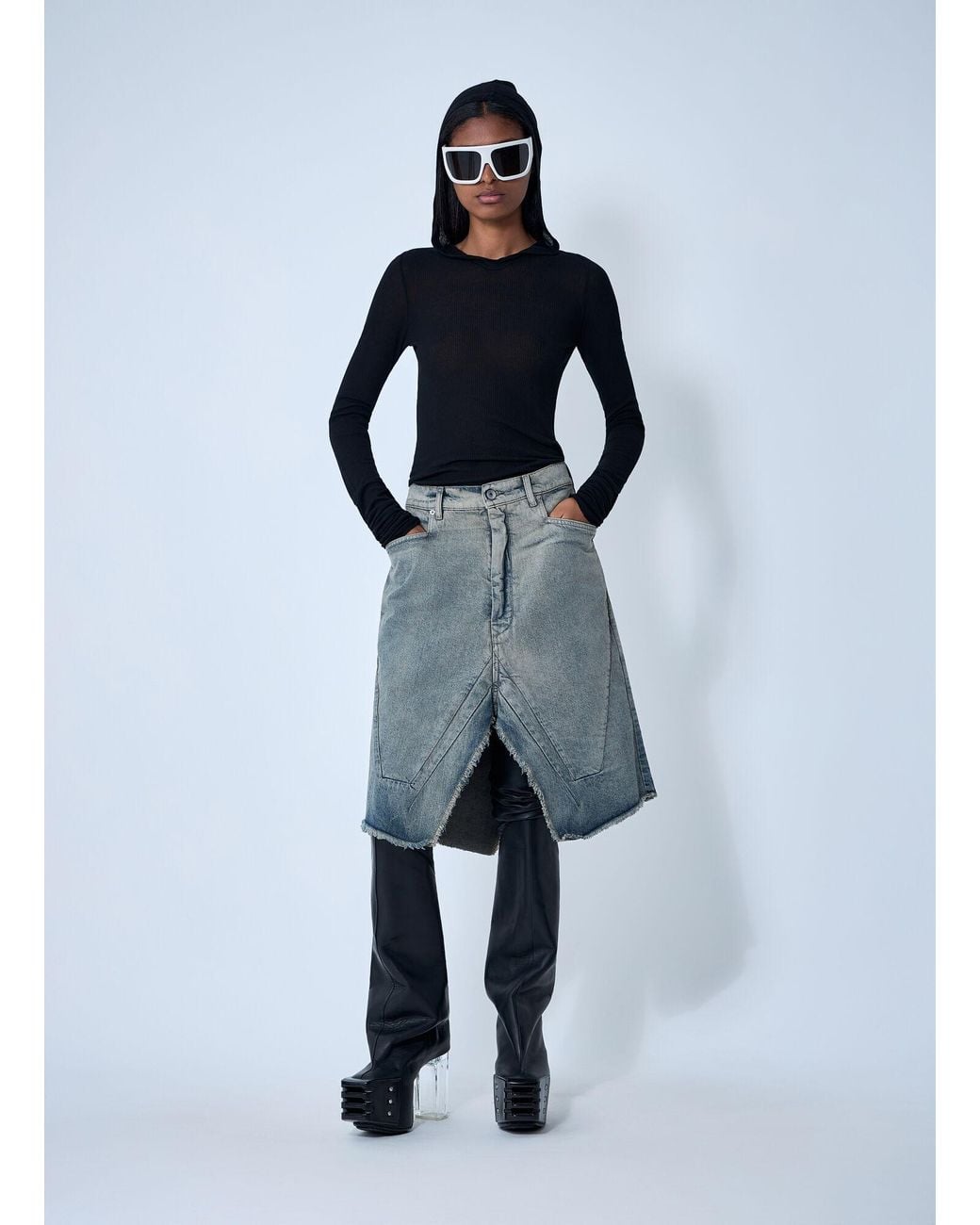 スカート 2003 Rick Owens SLAB Mudwash Denim Skirt Rick Owens Slivered Denim Skirt in Blue | Lyst UK