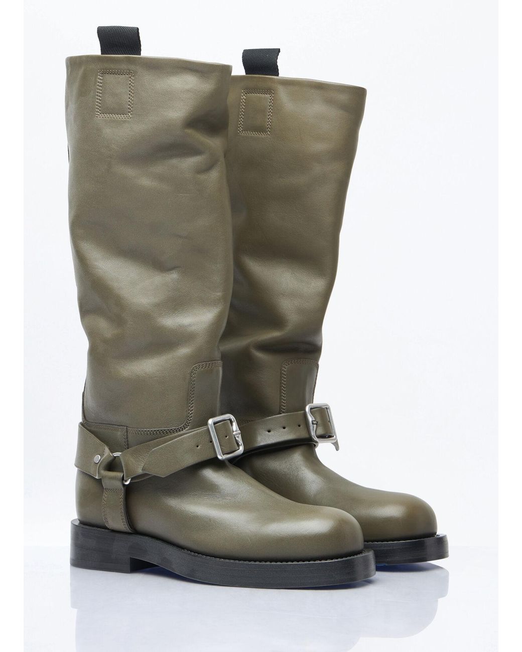 Burberry Green Leather Saddle High Boots