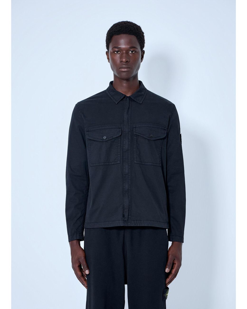 Stone Island Blue Button-Down Cotton Shirt for men