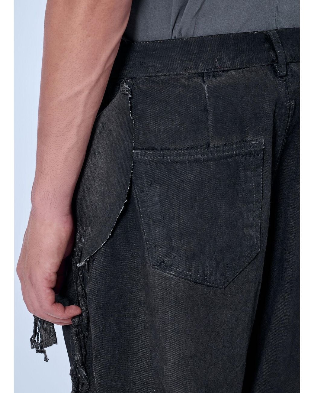 Rick Owens Black Shredded Denim Slivered Bootcut Jeans for men