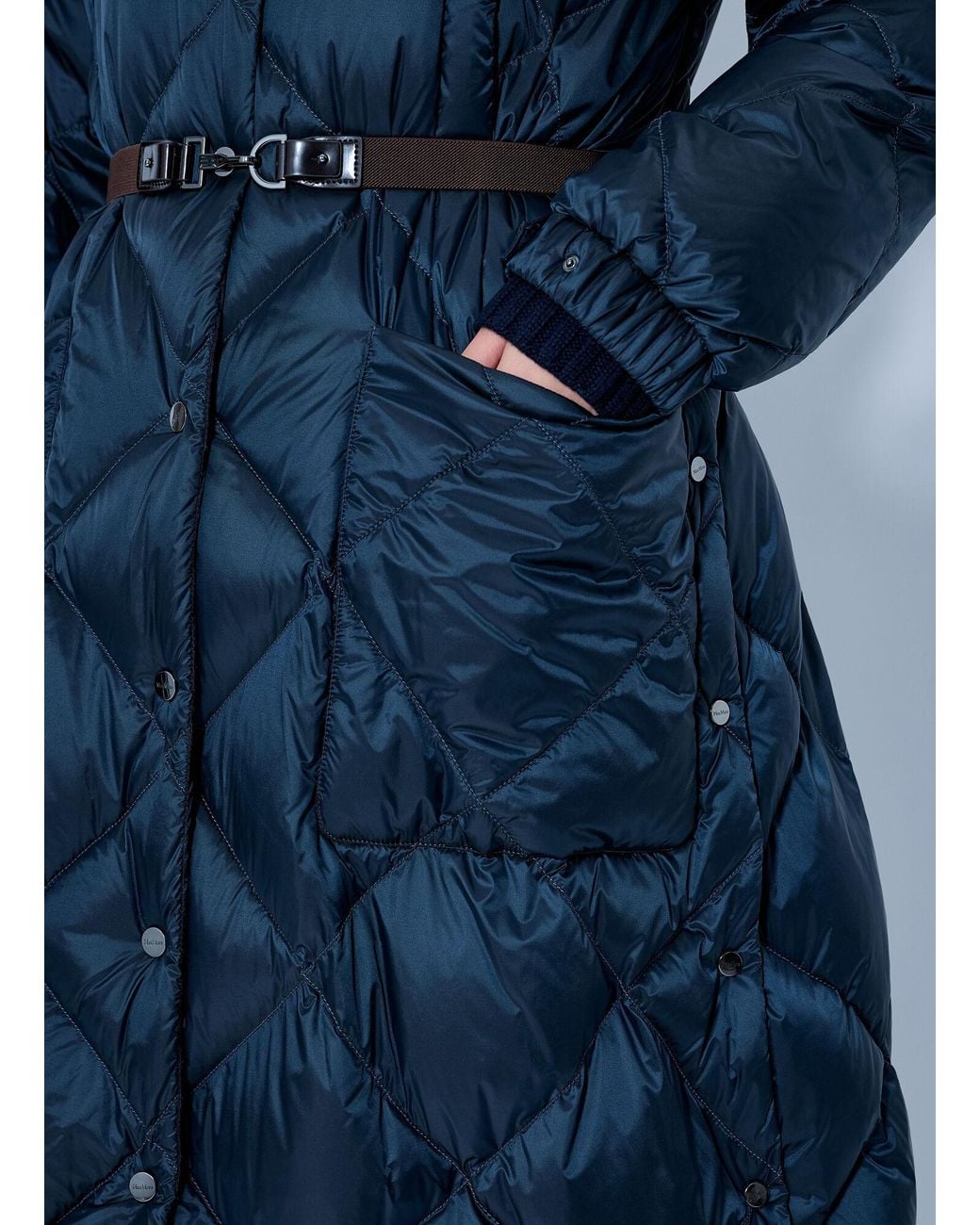 Max Mara Blue Quilted Hooded Puffer Coat