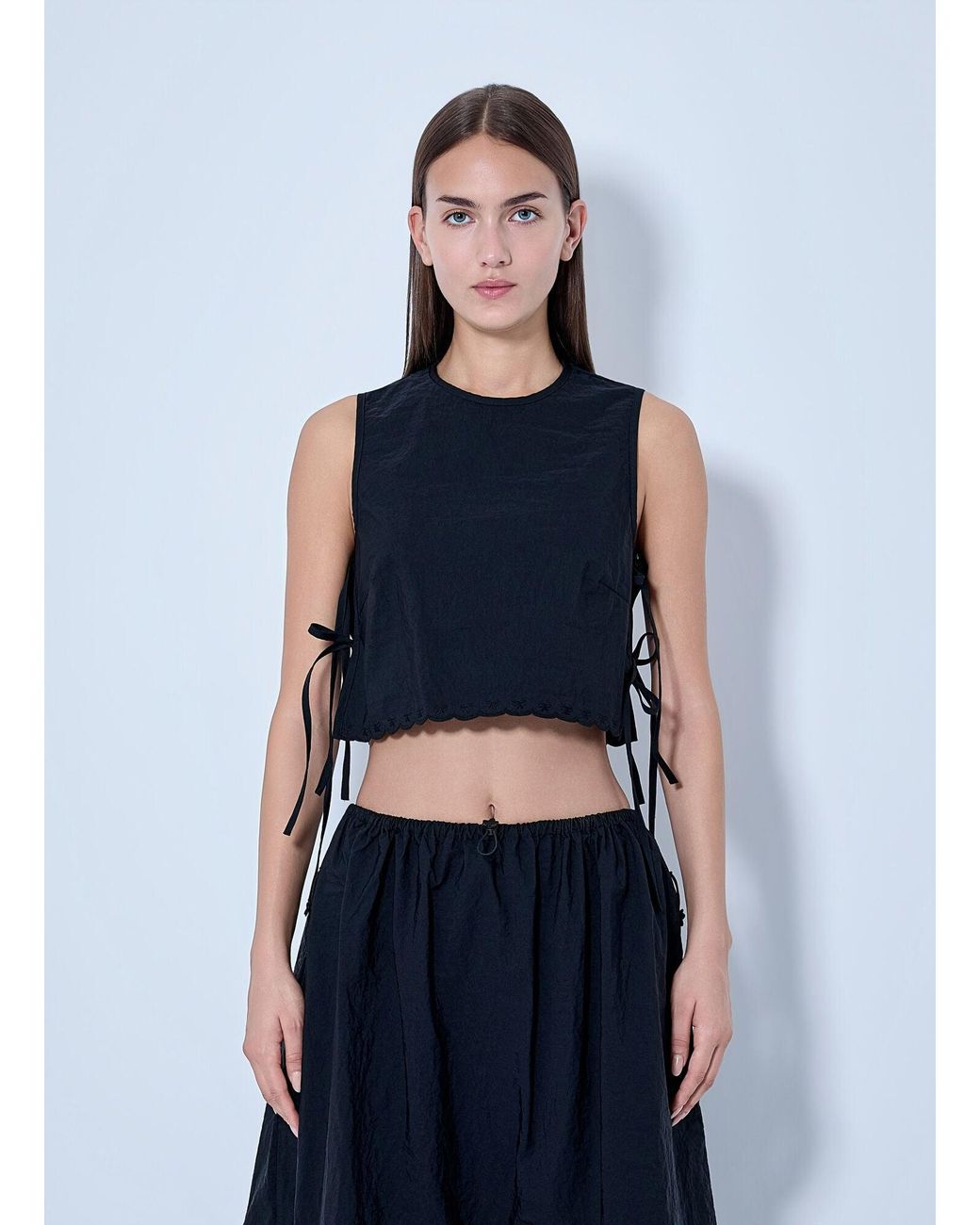 CECILIE BAHNSEN Blue Embroidered Taffeta Lace-up Top