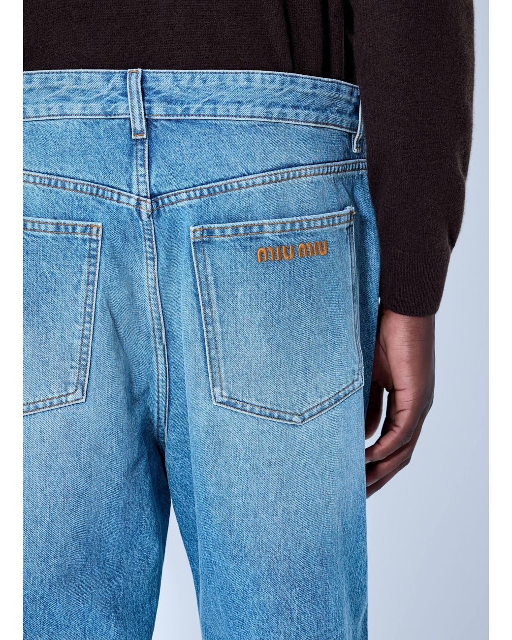 Miu Miu Blue Five-Pocket Washed Denim Jeans for men