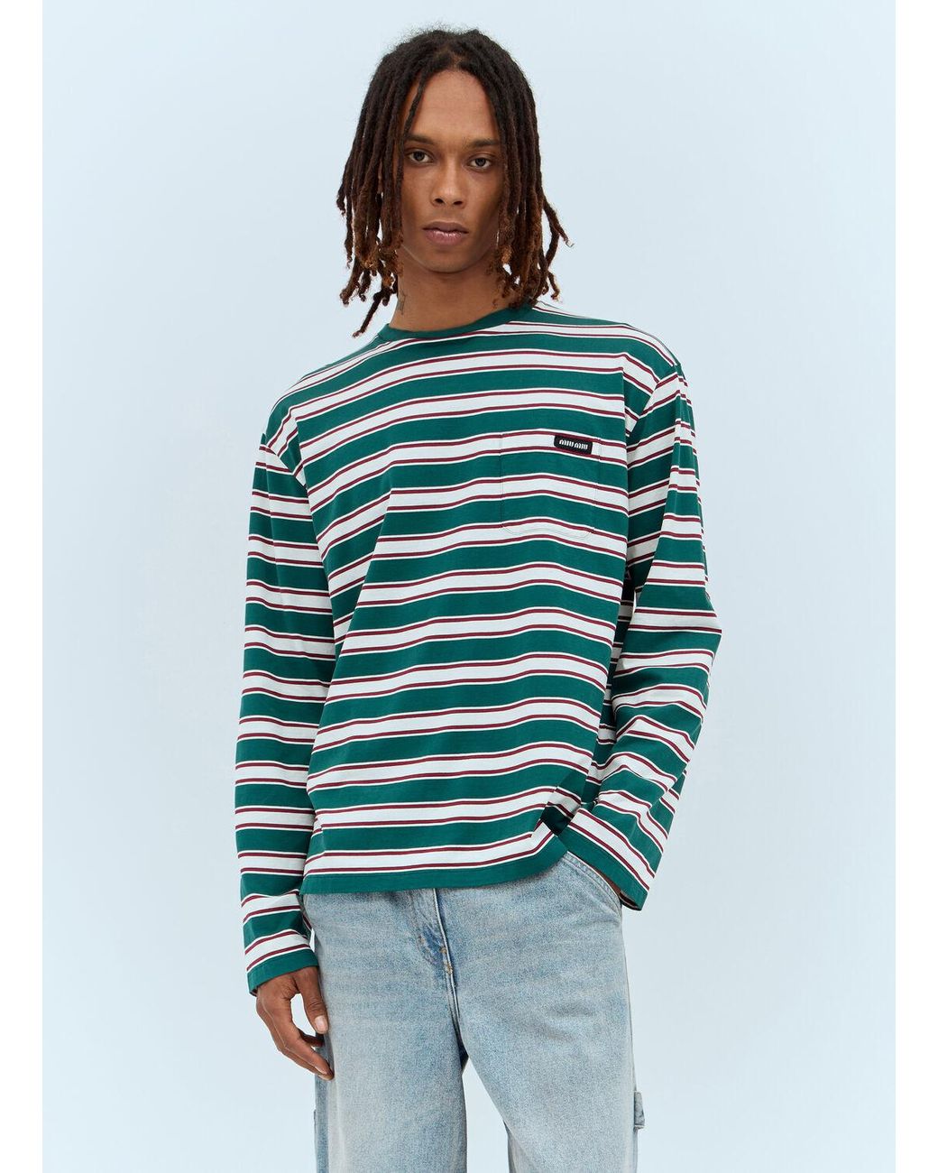 Miu Miu Long-sleeved cotton jersey T-shirt 関税込 Tシャツ Miu Miu long-sleeved Cotton T-shirt | Red | FARFETCH