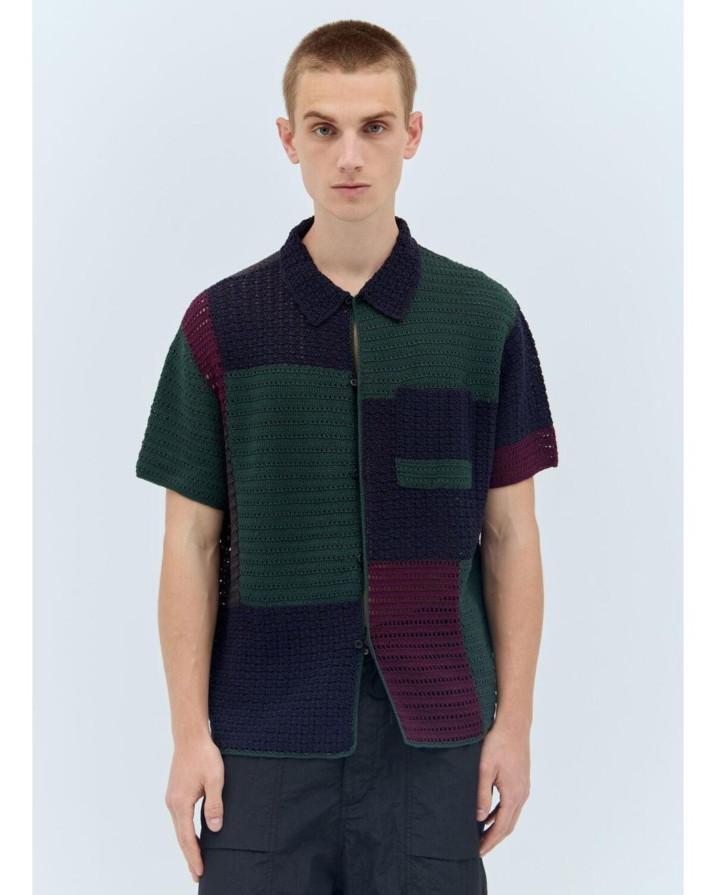 Thisisneverthat Blue Block Crochet Shirt for men