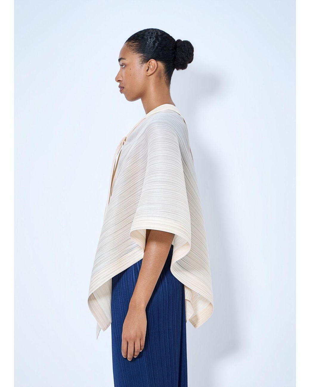 Pleats Please Issey Miyake White Pleated Cape Blouse