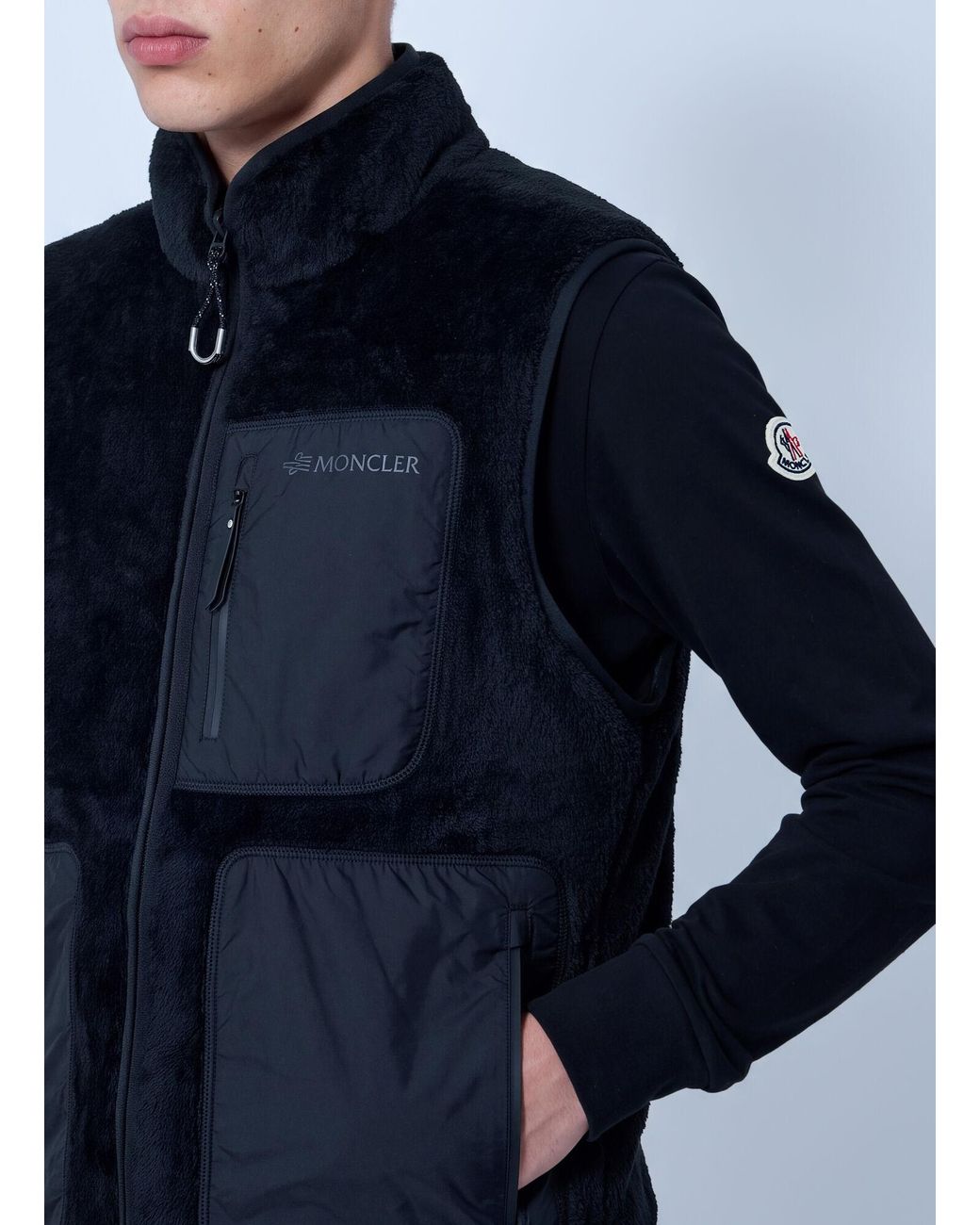 Moncler Blue Teddy Fleece Reversible Down Gilet for men