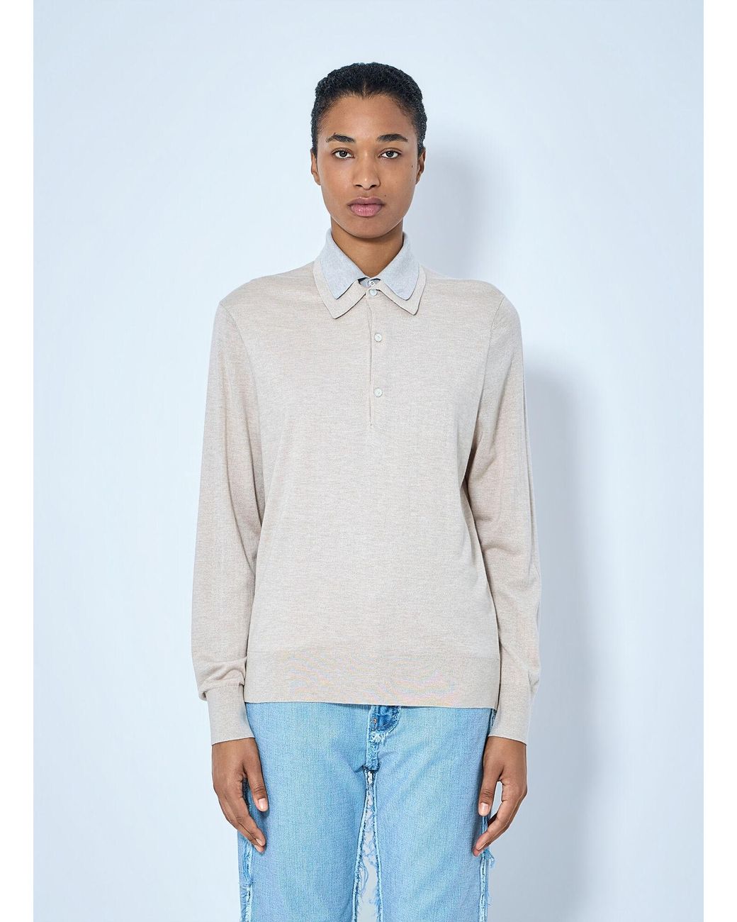 Acne White Layered Collar Knit Top
