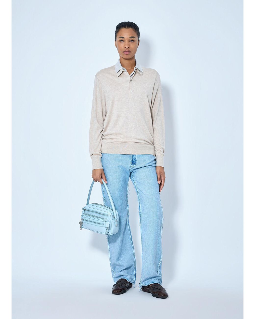 Acne White Layered Collar Knit Top