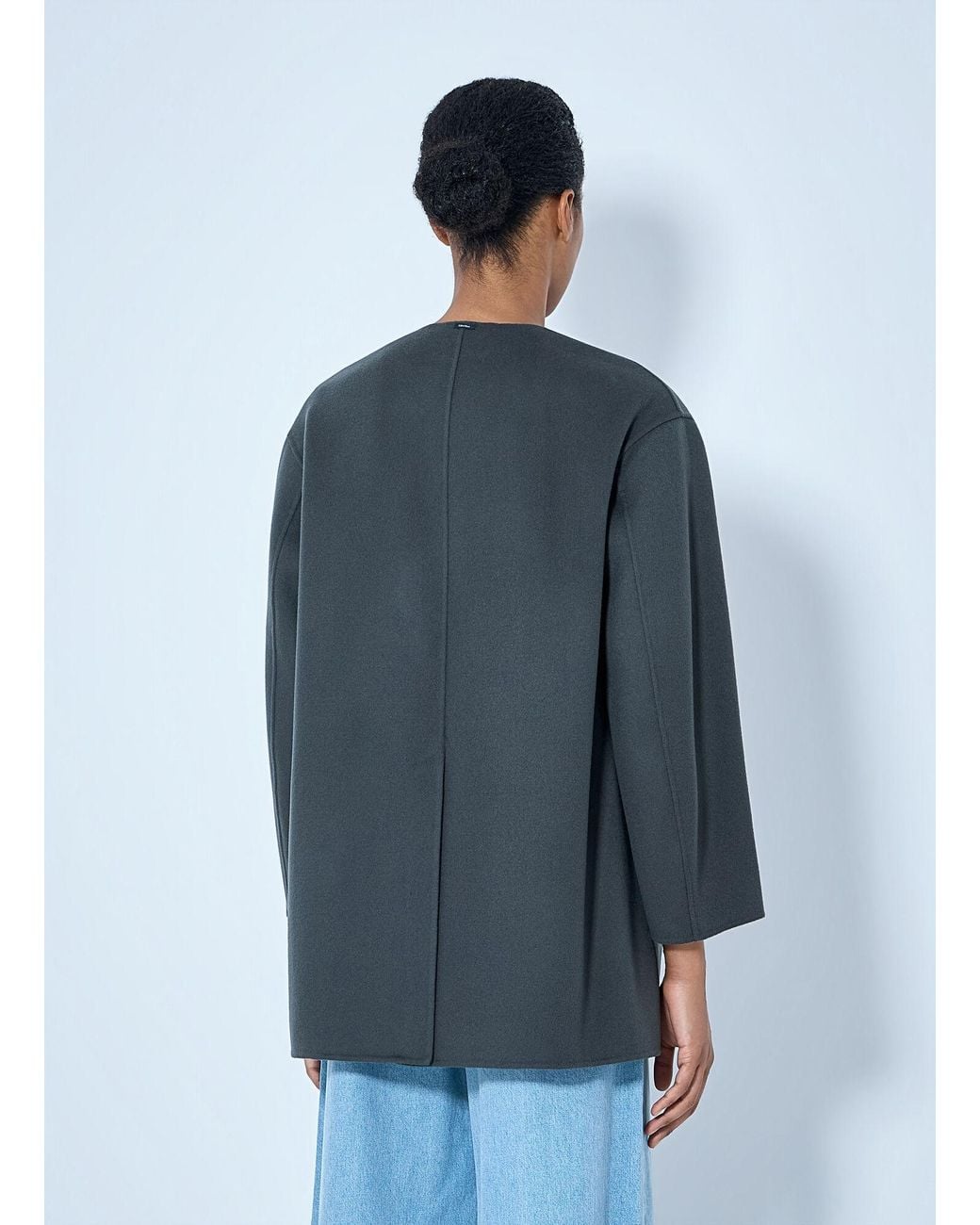 Max Mara Blue Minimalist Wool Coat With Scarf