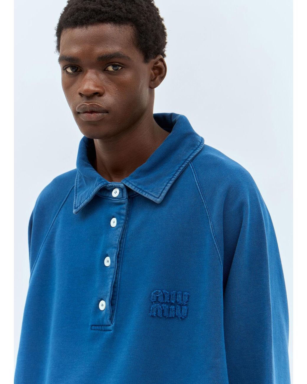 Miu Miu Logo Patch Polo Sweatshirt in Blue | Lyst