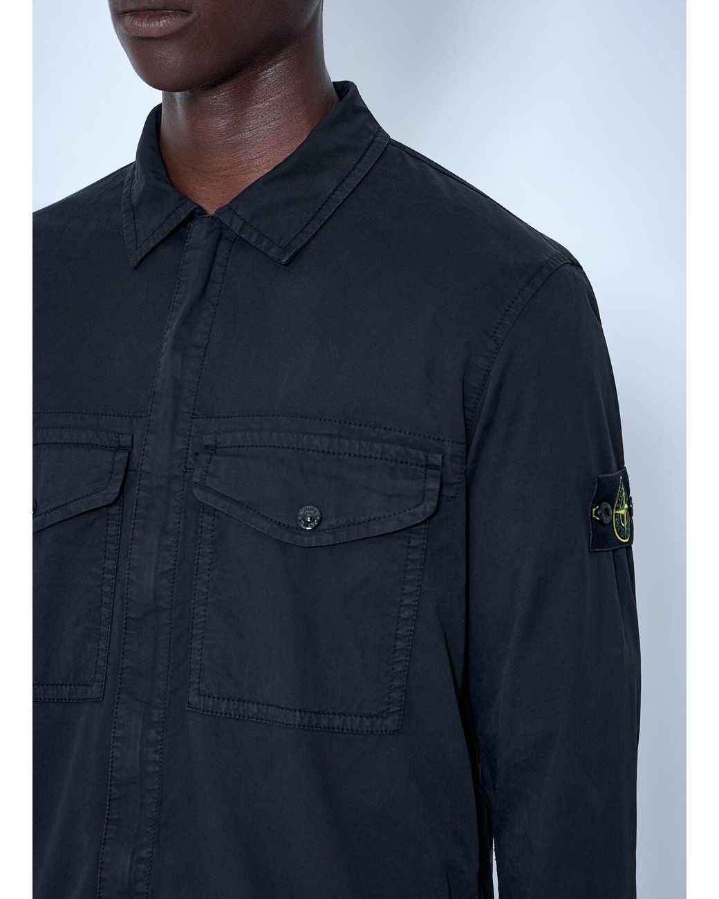 Stone Island Blue Button-Down Cotton Shirt for men
