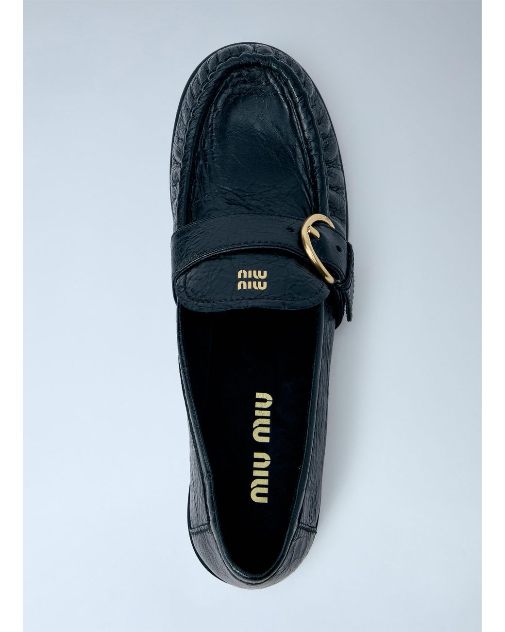 Miu Miu Blue Leather Loafers With Buckle Detail