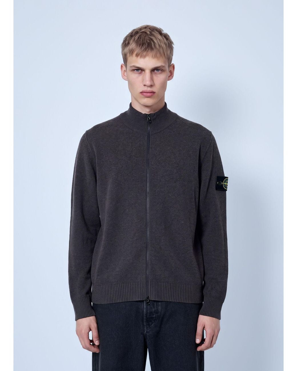 Stone Island Blue Zip-up Wool Cardigan for men