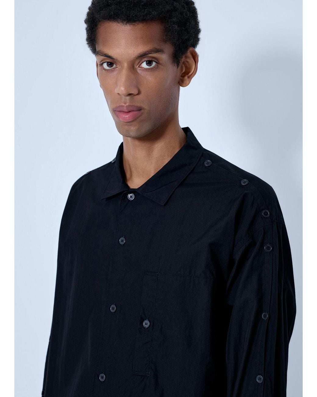 Yohji Yamamoto Blue Open Collar Shoulder Slit Blouse for men