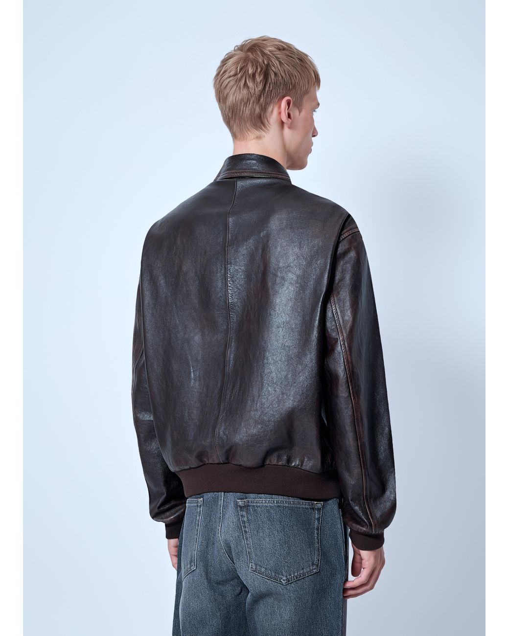 Prada Gray Nappa Leather Bomber Jacket for men