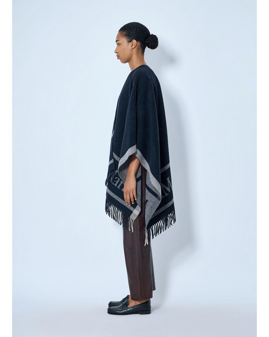 Max Mara Blue Fringed Wool Wrap