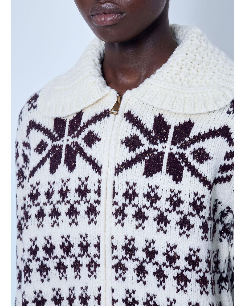 Moncler White Fair Isle Zip Cardigan