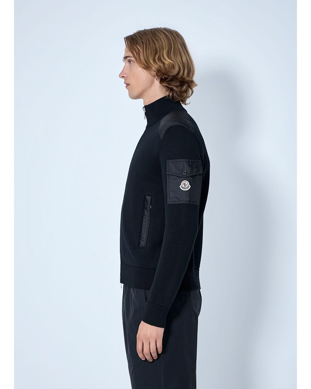 Moncler Blue Zip-Up High-Neck Sweater for men
