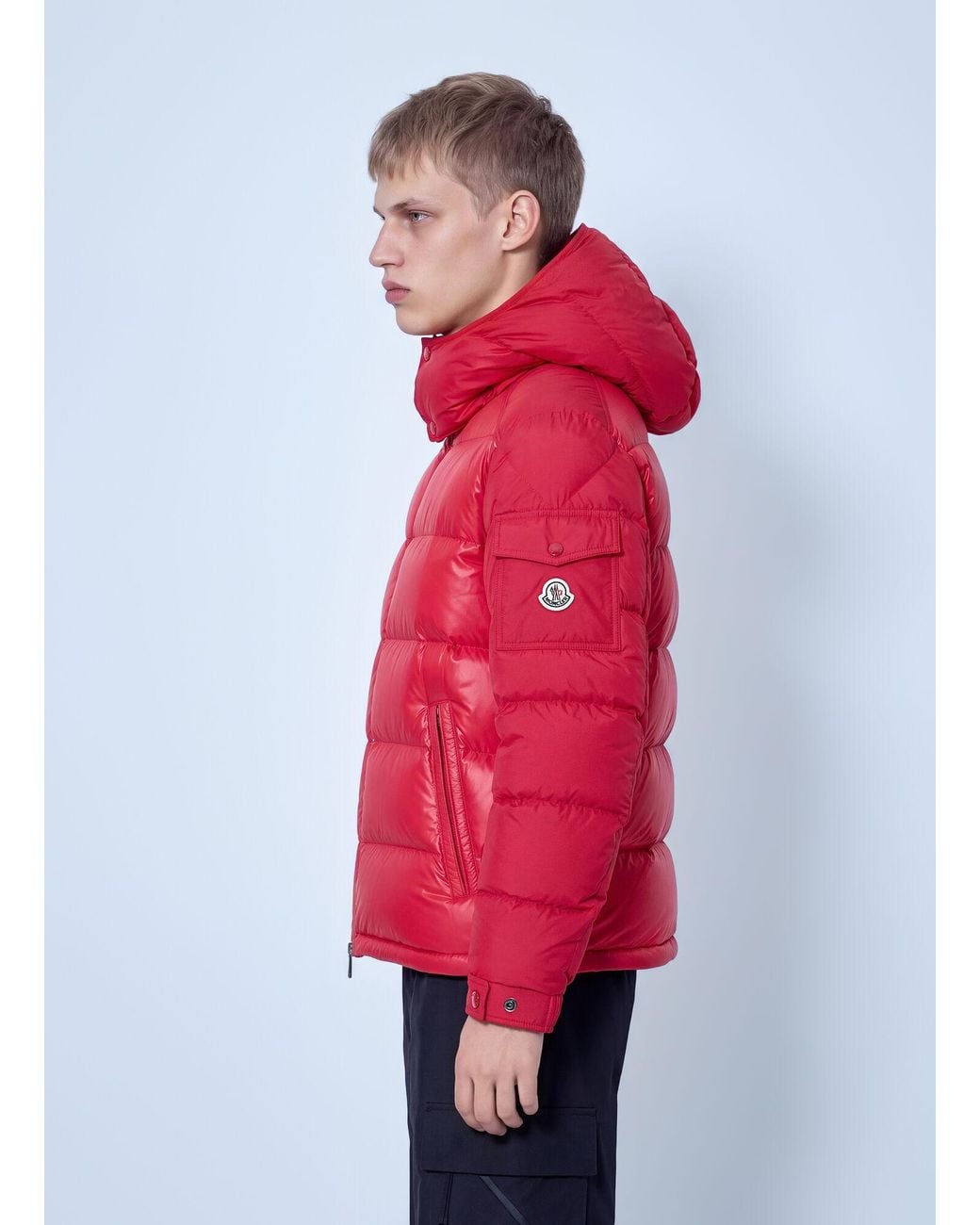 Moncler Red Maya Hooded Short Down Jacket for men