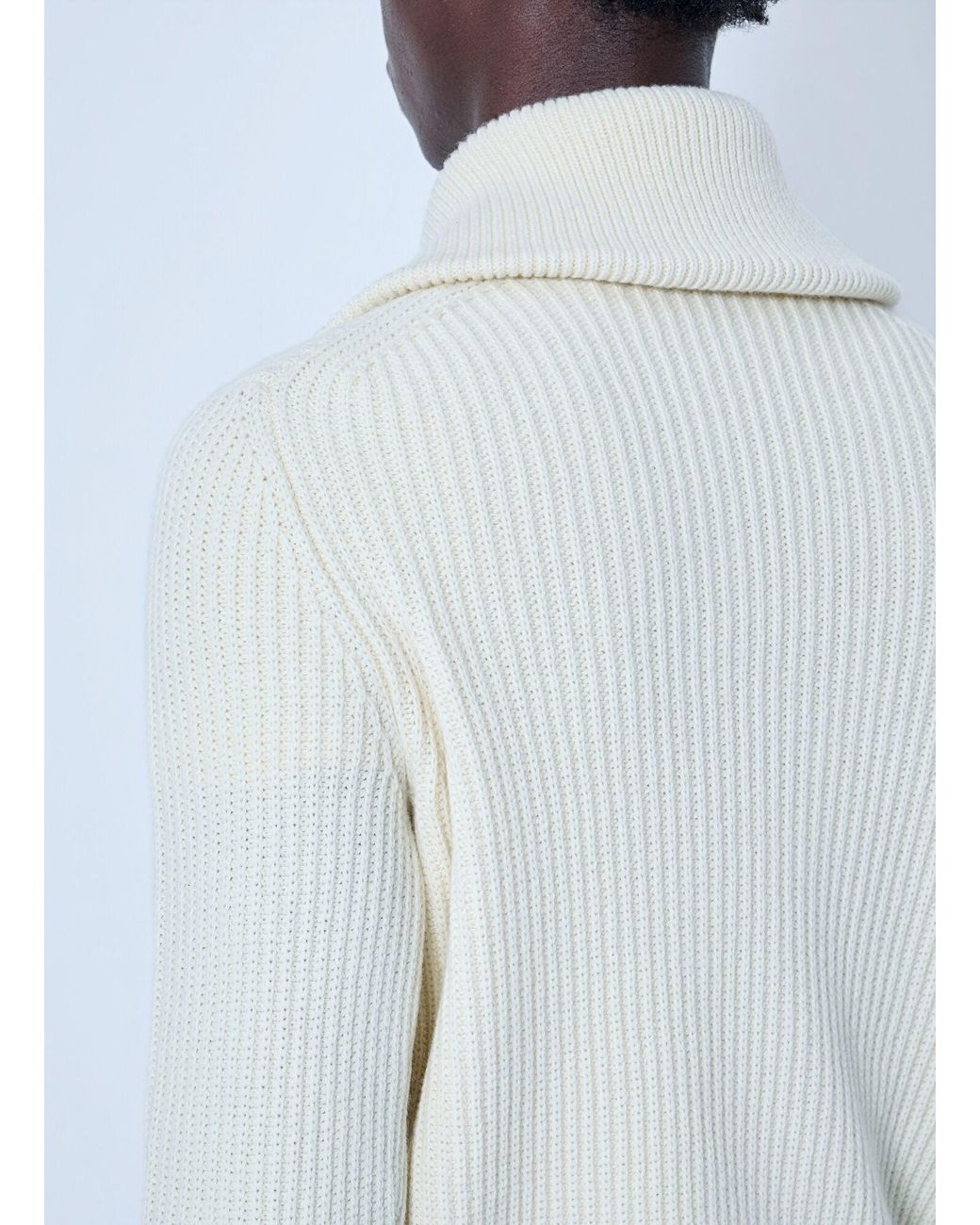 Moncler White Ribbed Cotton Sweater for men