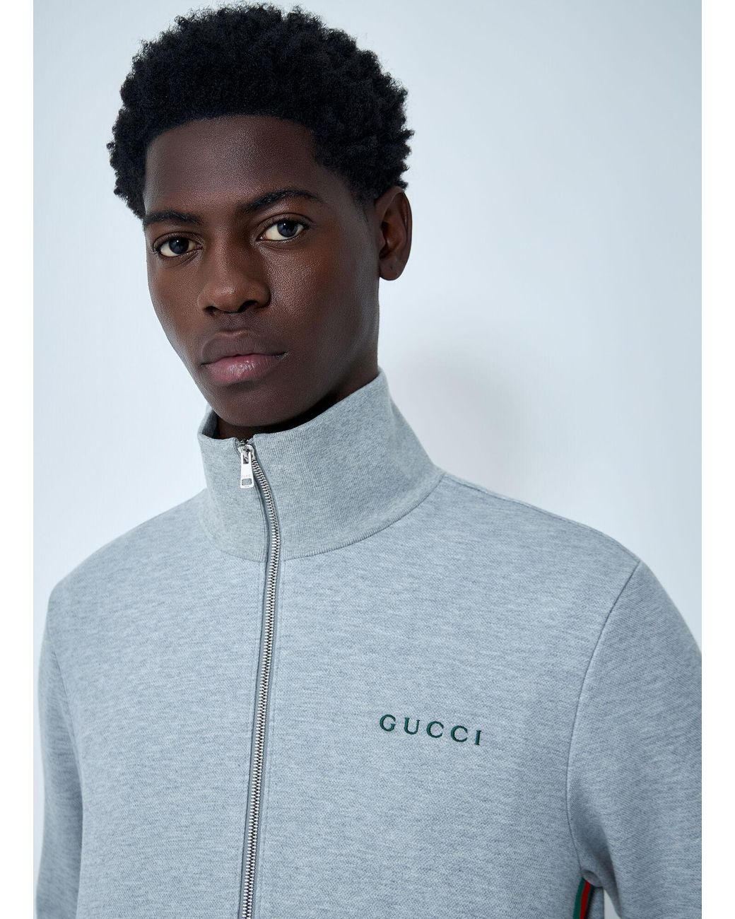 Gucci Blue Web Motif Zip-Up Sweatshirt for men