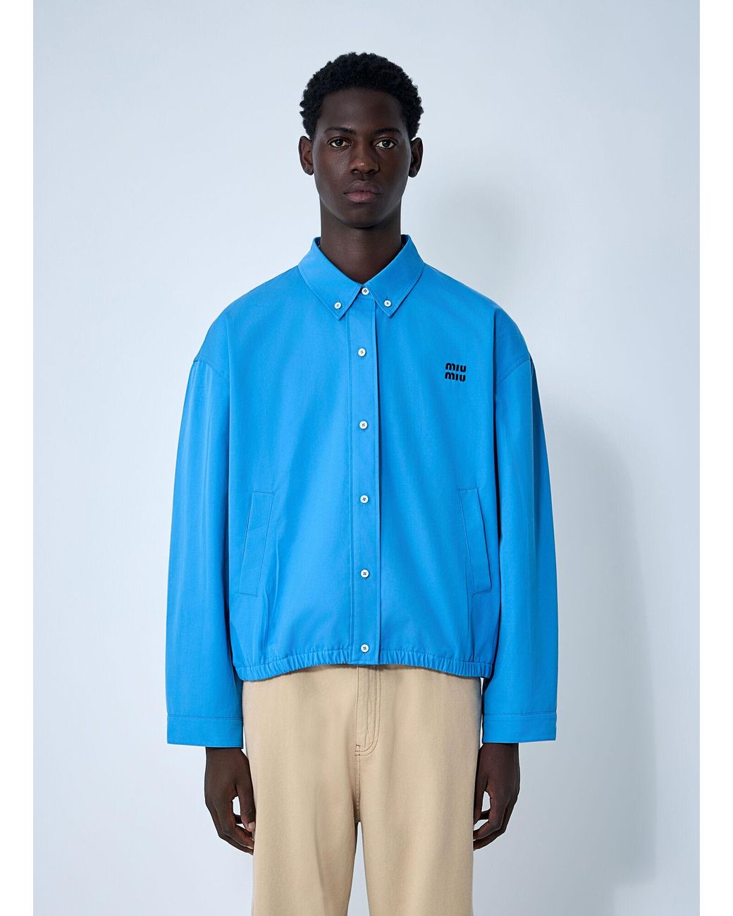 Miu Miu Blue Logo Motif Blouson Jacket