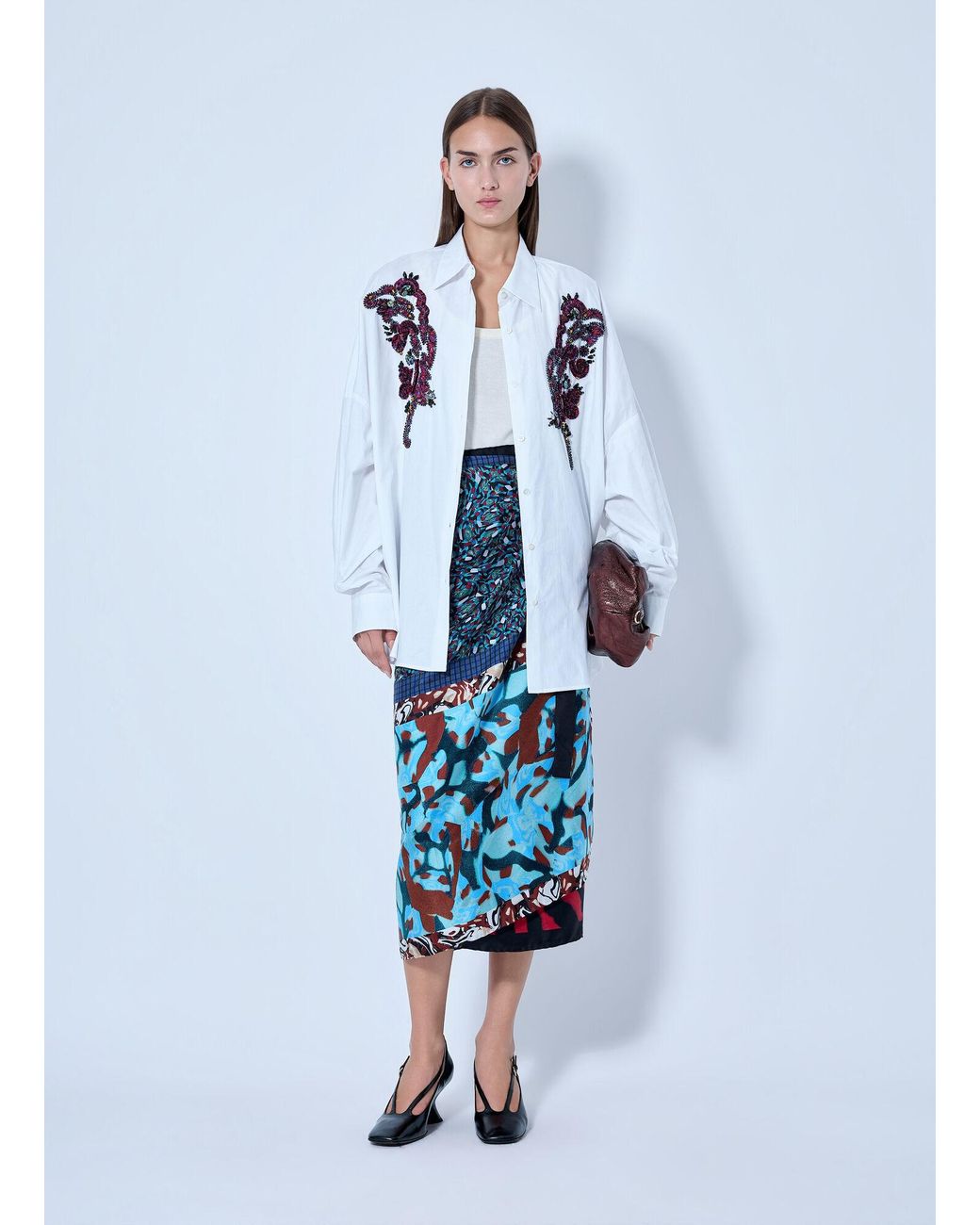 Dries Van Noten Blue Scarfy Long Skirt