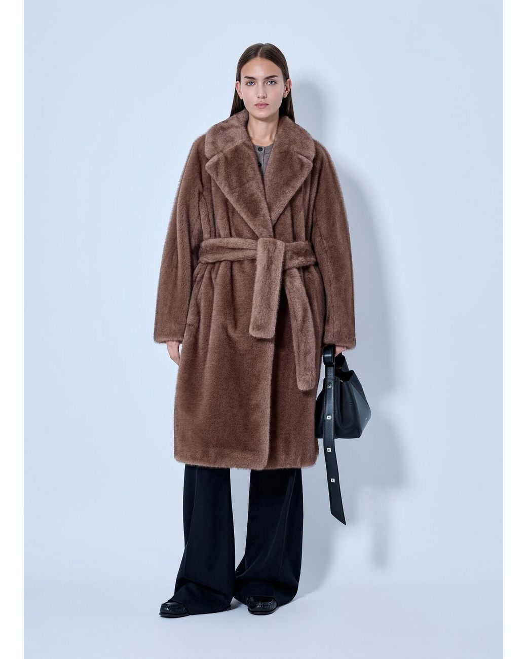Max Mara Natural Faux Fur Belted Coat