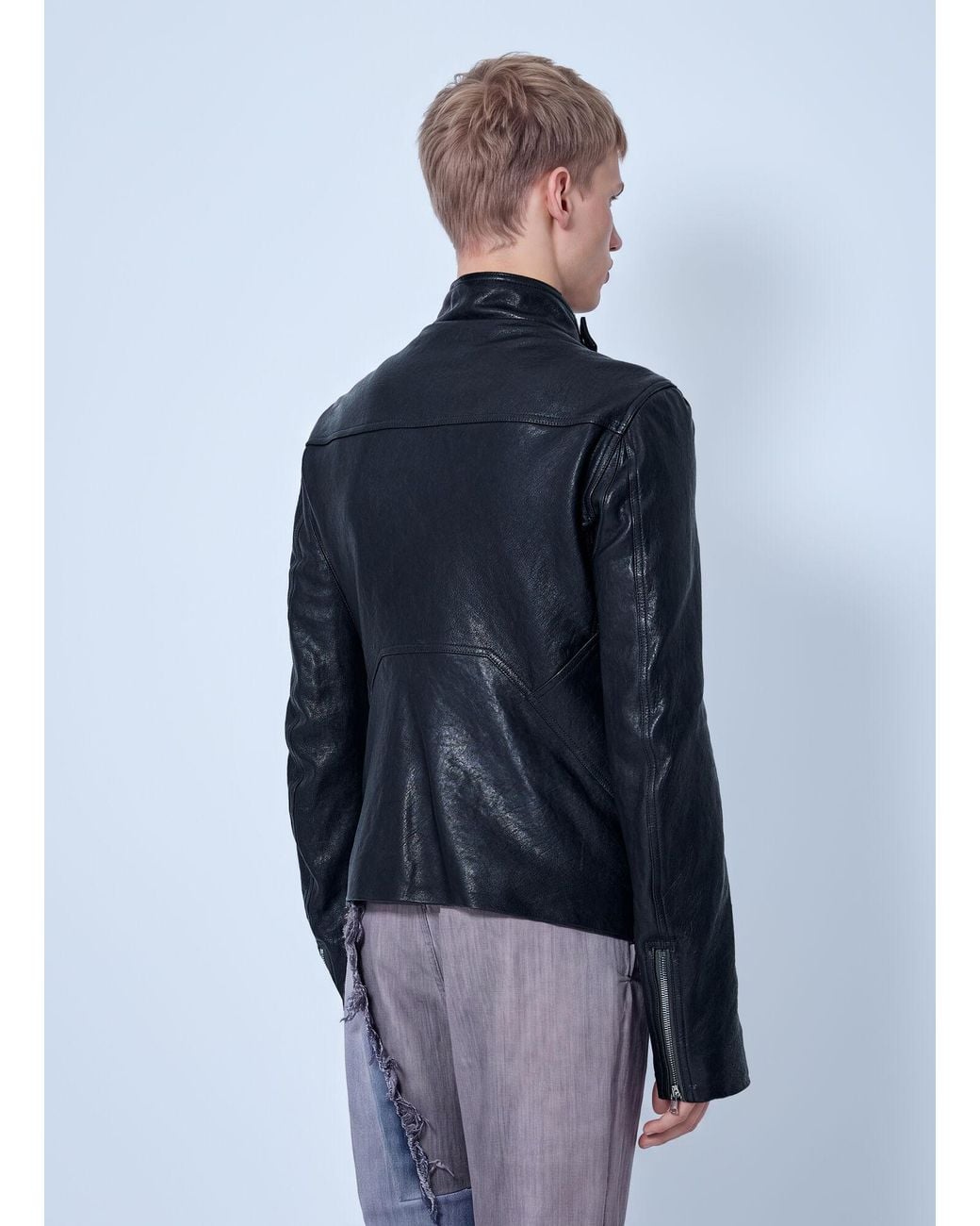 Rick Owens Blue Leather Release Jacket for men