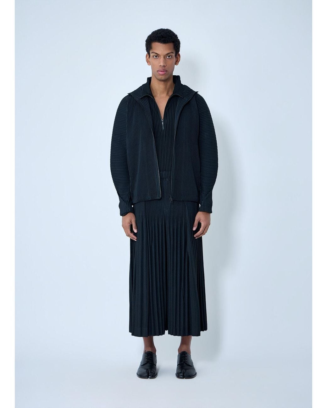 Homme Plissé Issey Miyake Blue Pleated Zip-Up Hooded Sweater for men