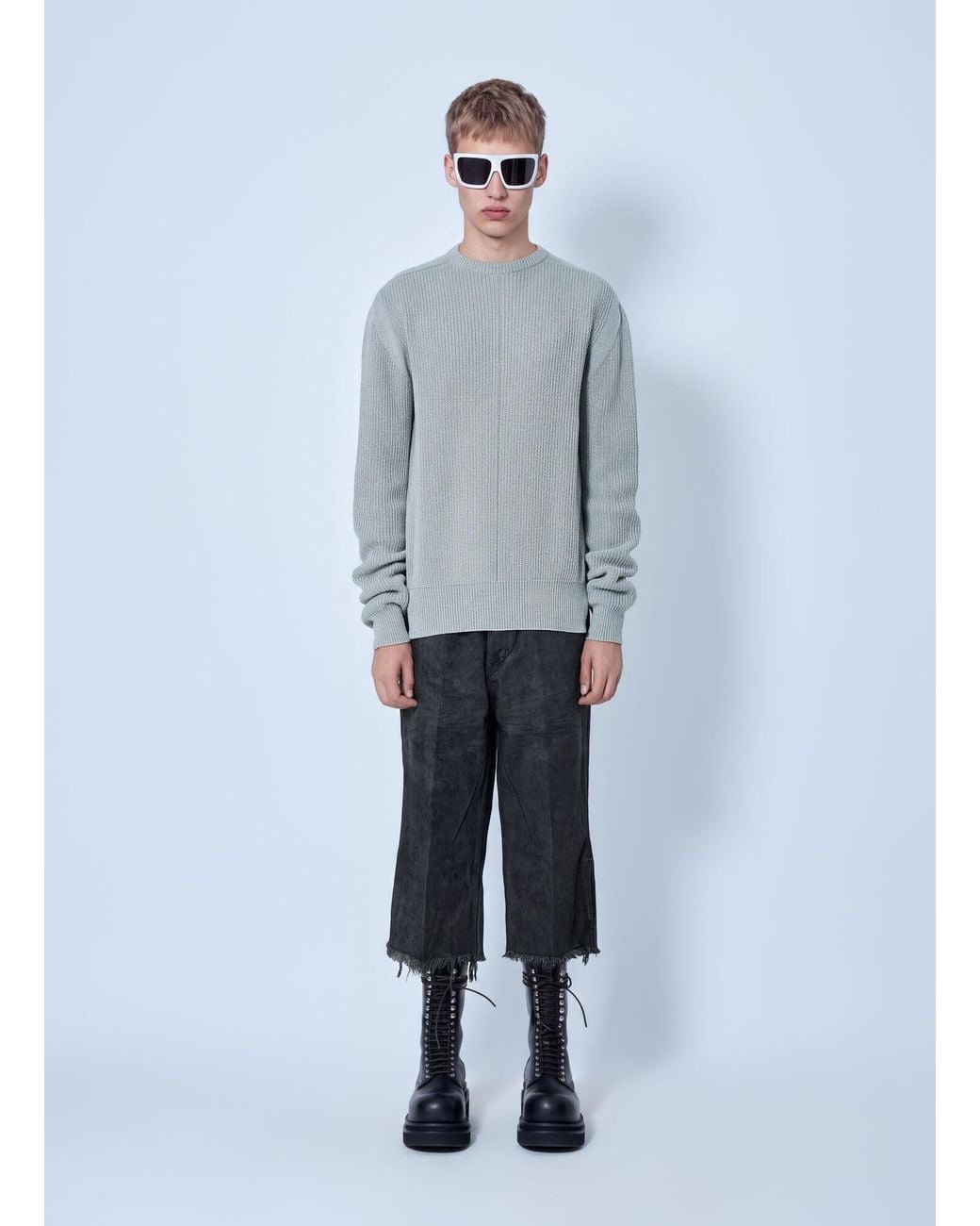 Rick Owens Gray Fisherman Round Neck Sweater for men