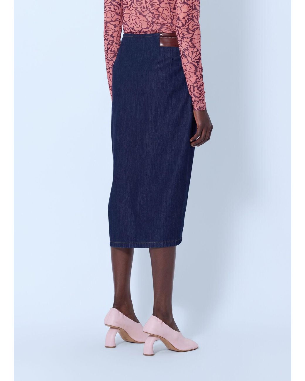 Dries Van Noten Blue Sinas Ruffle Denim Midi Skirt