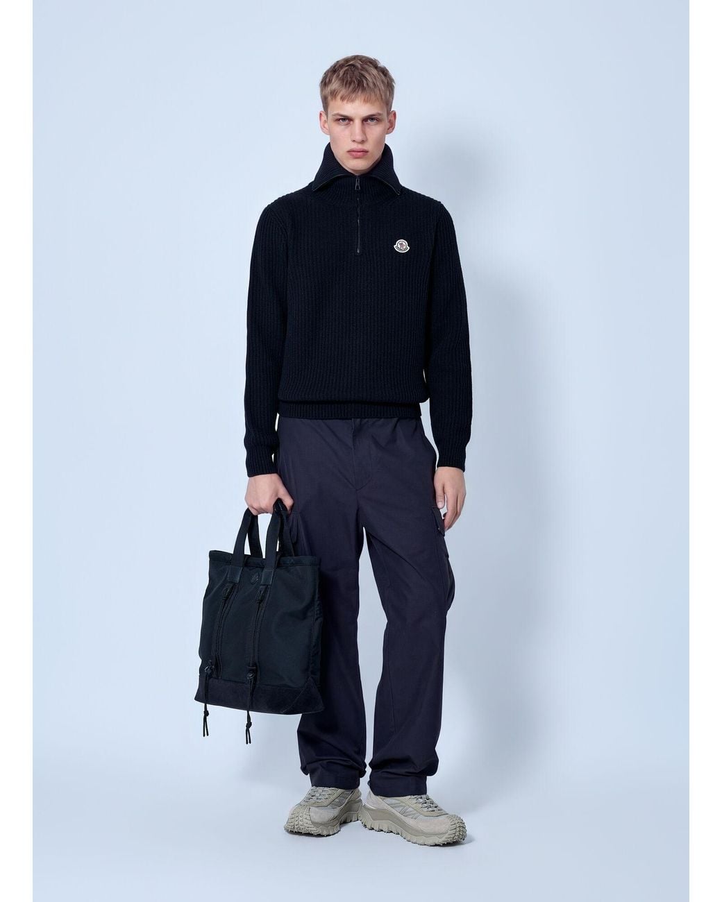 Moncler Blue Logo Rib Wool Turtleneck for men