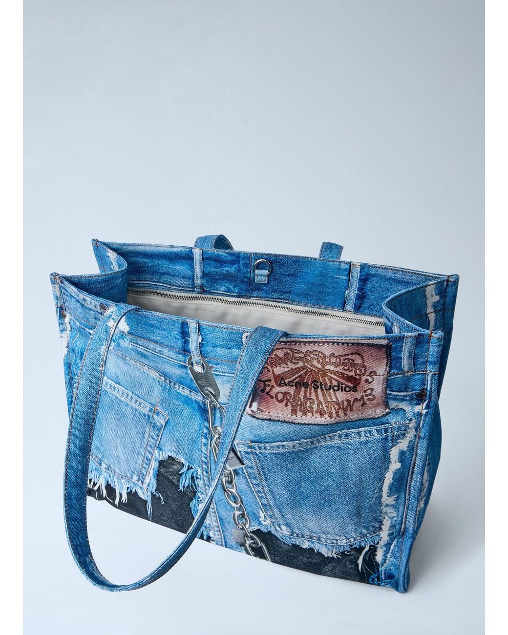 Acne Blue Trompe-L'Oeil Tote Bag