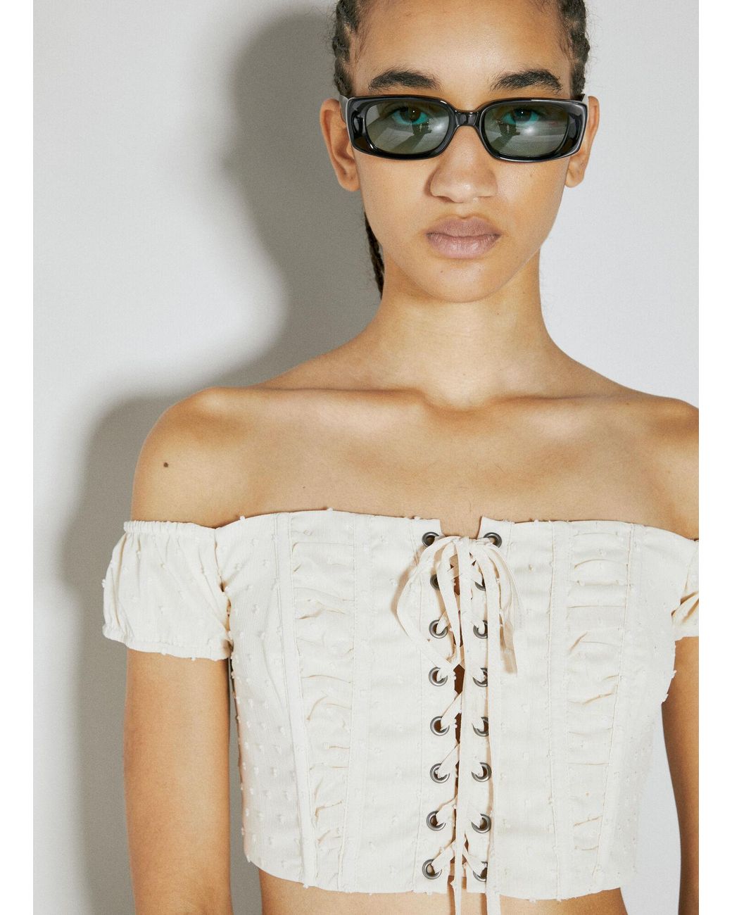 Guess Blue Lace Corset Crop Top