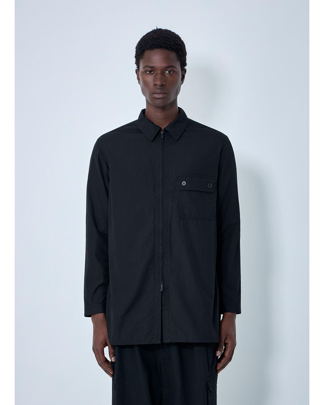 Yohji Yamamoto Blue Chain Stitch Broad Zip Open Blouse for men