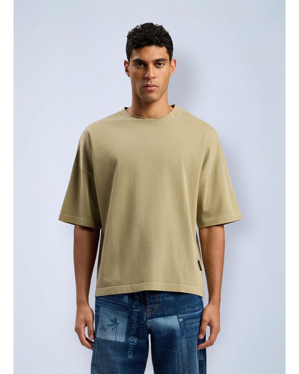 Palm Angels Green Curved Logo Loose Collar T-Shirt for men
