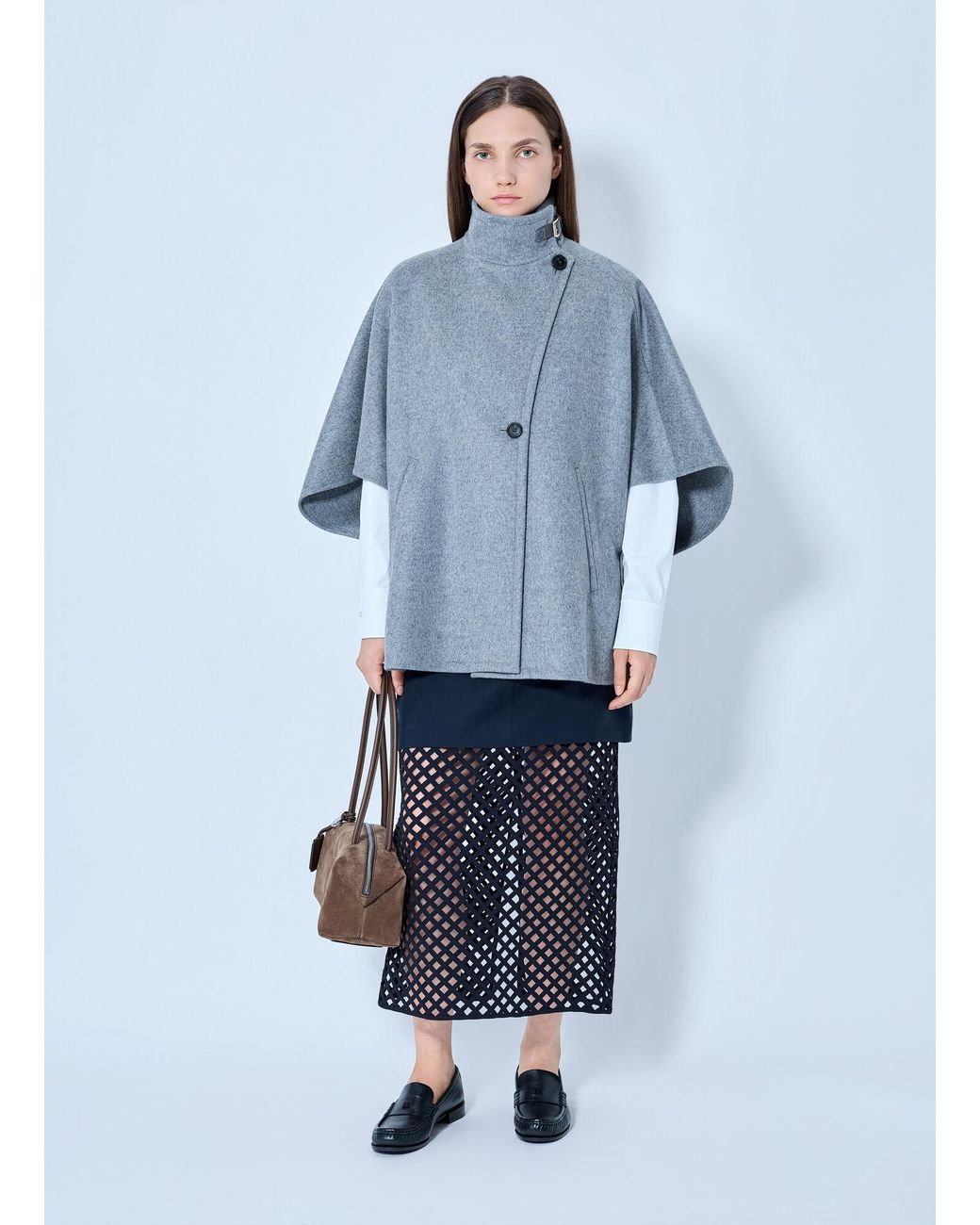 Max Mara Blue Asymmetric Cashmere Cape