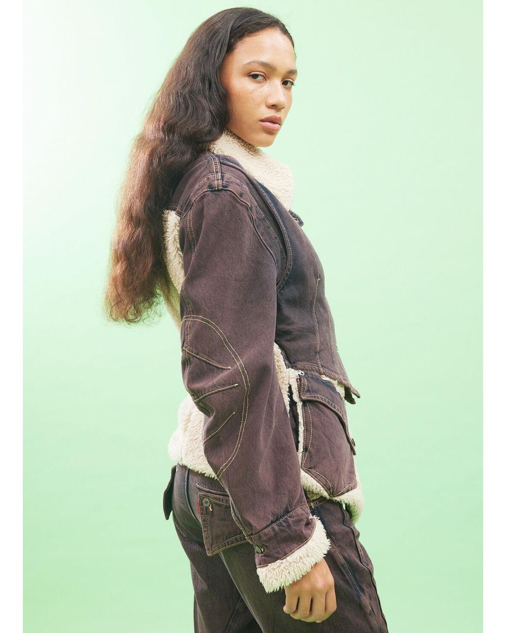 Kiko Kostadinov X Levis Paneled Denim Sherpa Jacket in Brown | Lyst