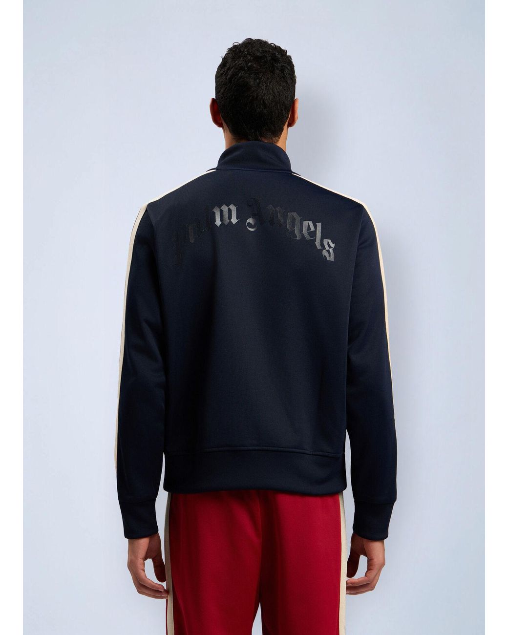 Palm Angels Blue Curved Logo Zip-Up Track Jacket for men