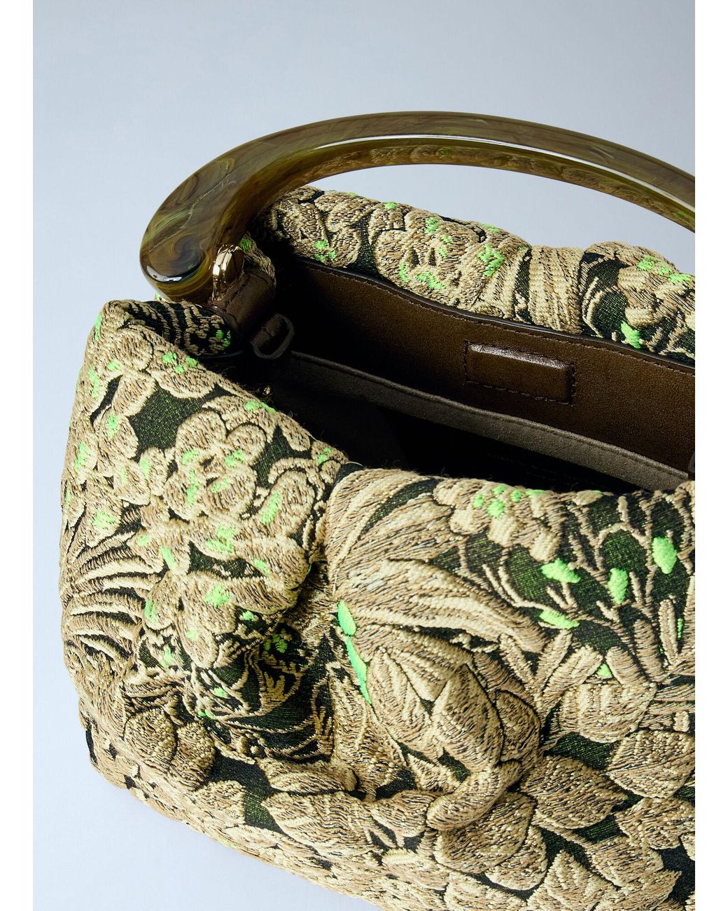 Dries Van Noten Green Small Floral Jacquard Top-Handle Bag