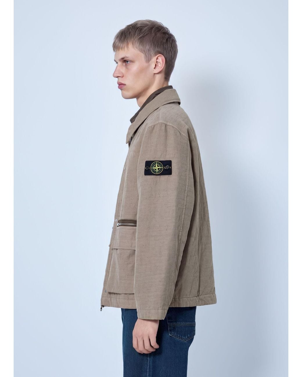 Stone Island Gray Textured Zip Jacket for men