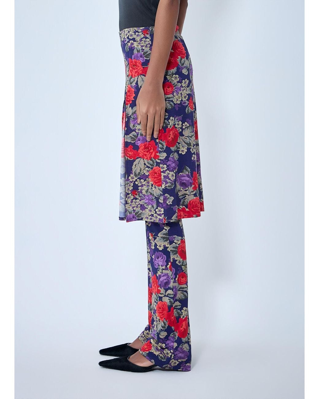 Acne Blue Floral Print Layered Skirt Pants